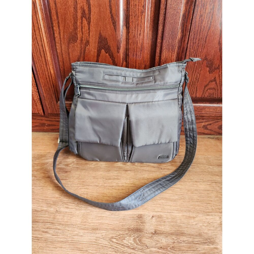 Lug Happy Camper Crossbody Bag Metal Gray RFID Travel Purse Like New!